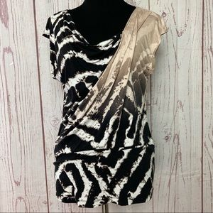 Calvin Klein Women’s M Medium Slouchy Faux Wrap Stretch Jersey Top Printed Black